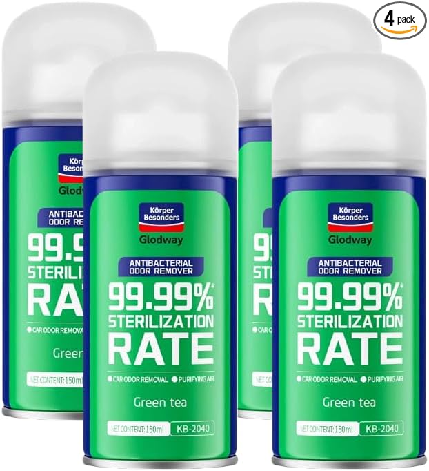 GLODWAY Car Air Freshener Spray,Green Tea Scent, 6 OZ Odor Eliminator,4 Pack, for Cars, Trucks, RVs, Home