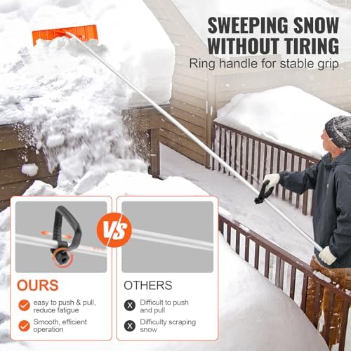 VEVOR Snow Roof Rake, 21ft Reach Aluminium Handle, 25" Plastic Blade Snow Removal Tool, Superior Roof Shovel with Anti-Slip Handle Grip, Easy to Setup & Use for House Roof, Wet Leaves, Car Snow