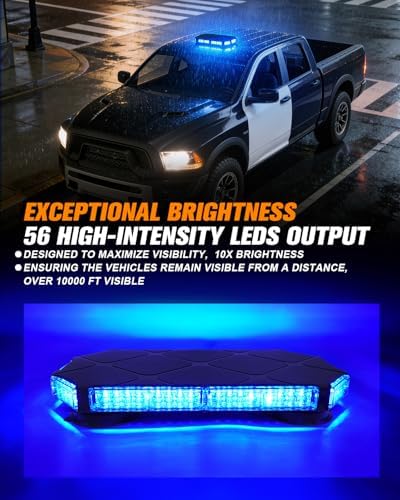 LUMENIX 56 LED Blue Rooftop Beacon Strobe Light Bar for Trucks