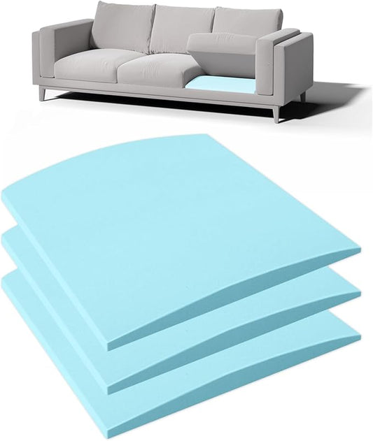 Couch Cushion Support for Sagging Seat, 20"x20"x2" 40D High Density Curved Foam Sofa Cushion Support, Under-Cushion Sag Repair,Blue Set of 3