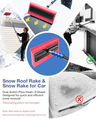 Roof Rakes for Snow Removal, Telescoping Snow Rake for House Roof, Solar Panels, Cars & RV, Snow Broom Push/Pull, Heavy Duty Aluminum Ice Scraper, No-Scratch Foam Blade (Snow Rake Head(No Pole))