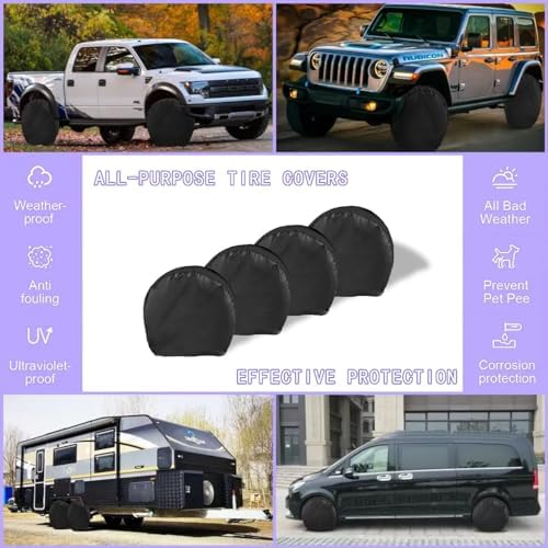 MORNYRAY Tire Covers 4 Pack,Waterproof Anti-UV Snow Sun Rain Tire Covers for RV,Truck, SUV, Trailer, Camper.