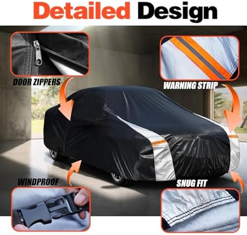Car Cover Waterproof All Weather, Full Exterior Coupe/Sedan Cover Universal Fit Ford Mustang, Chevy Camaro/Corvette C3/C8, Kia Optima, Audi A4/A5, BMW 5 Series etc, See Chart (Length 186"-193").