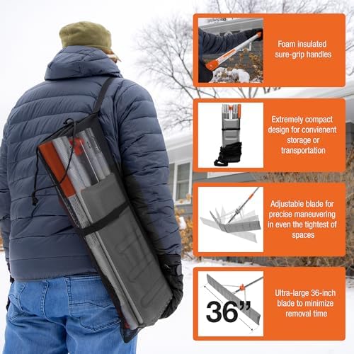 EZ Smart Patented Adjustable Snow Roof Rake with 16 ft Pole