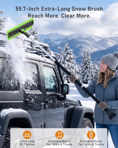 helloleiboo 55.7" Snow Brush and Ice Scrapers for Car Windshield, Green