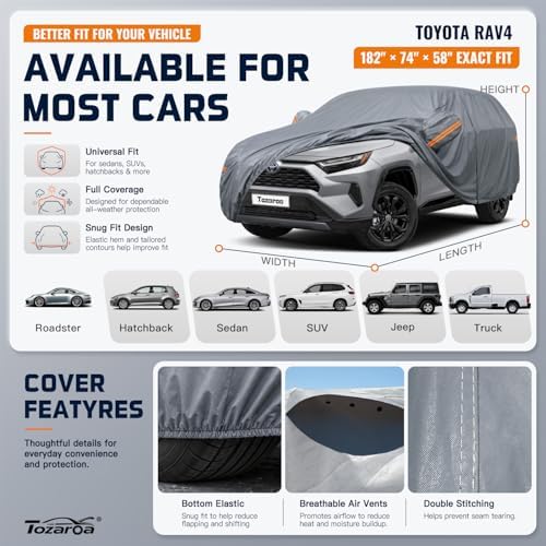 SUV Cover Waterproof All-Weather,Outdoor Full Exterior Car Covers Custom Fit for Toyota RAV4,Honda CR-V,Chevrolet Equinox,Kia Sorento,Hyundai Tucson,Ford Edge,etc,Size S2(See Size Chart)