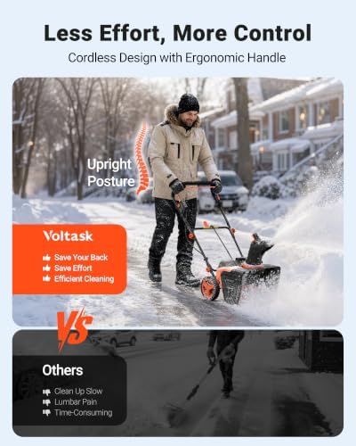 VOLTASK 48V Cordless Snow Blower with Wheels, 20-Inch Brushless Electric Snow Shovels with Directional Plate & LED Lights, Fits Driveways/Decks (2 * 24V Battery & Quick Charger Included)