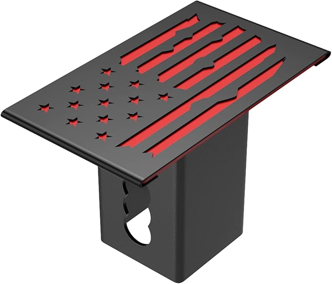Heavy Duty Hollow Out American Flag Metal Trailer Hitch Cover for 2-inch Receiver (with 5/8-inch Pin Dia Anti-Theft Hitch Lock, Black&Red)