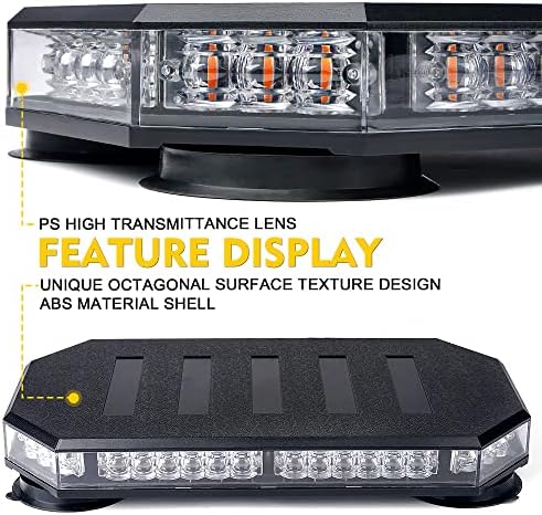 LUMENIX 42 LED Roof Top Strobe Beacon Light Bar Hazard Warning Emergency Flashing Plow Lights with Controller for Construction Vehicles Tow Trucks Postal Mail Cars Snowplow Amber (Patent Design)