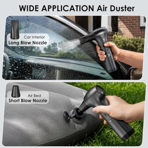 Compressed Air Duster & Car Vacuum 2-in-1, Portable 150000RPM Turbo Fan,3 Blower Speeds & 2 Suction Modes（16KPA） Type-C Rechargeable Dust Buster for Keyboard, PC, Desk, Home Office