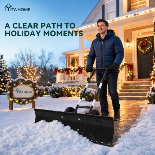YITAHOME 36" Snow Shovel with Wheels, Heavy Duty Snow Pusher