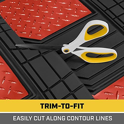 Cat® DiamondShield Rubber Floor Mats for Cars Trucks SUV, All Weather Protection, Front and Rear Car Mats with Heel Pad & Anti-Slip Backing, Universal Trim-to-Fit Rubber Floor Mats for Car, Red