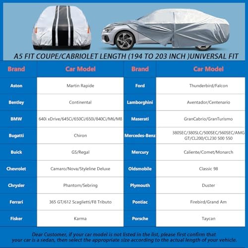 Waterproof Sports/Coupe/Cabriolet Car Cover.See Size Chart.Size A5