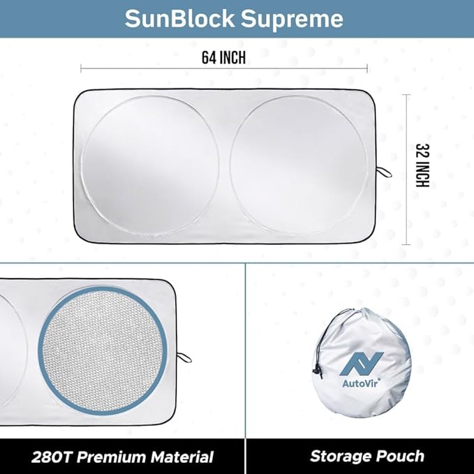 Foldable Car Windshield Sun Shade – 280T Thickened Reflective UV & Heat Shield with Storage Bag, Keeps Interior Cool, Universal Fit for Sedans, SUVs & Trucks – Medium (64" x 32")