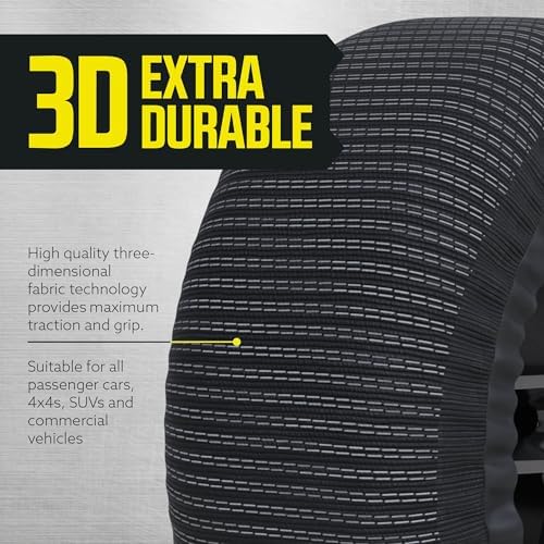 Snow Socks for Tires - Great Alternative to Tire Chains for Cars, 3D Fabric for Maximum Tire Traction & Grip, Fits SUVs, Most Subaru Models, Minivans, Pickups & Sedans (Set of 2) - Small