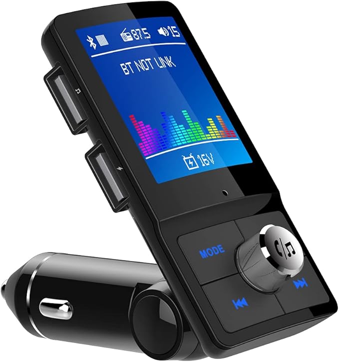 Bluetooth 5.3 FM Transmitter for Car, Colorful 1.8" LCD Screen, QC3.0 PD3.0 Fast Charge, Black