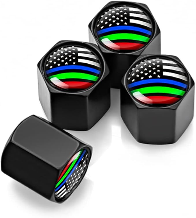 4PCS American Flag Tire Valve Stem Caps for Car, Auto Anti-Rust Airtight Rubber Valve Stem Covers, Leakproof Wheel and Tire Exterior Accessories Universal for Car, Bikes,Vehicles (Black/Multicolor)