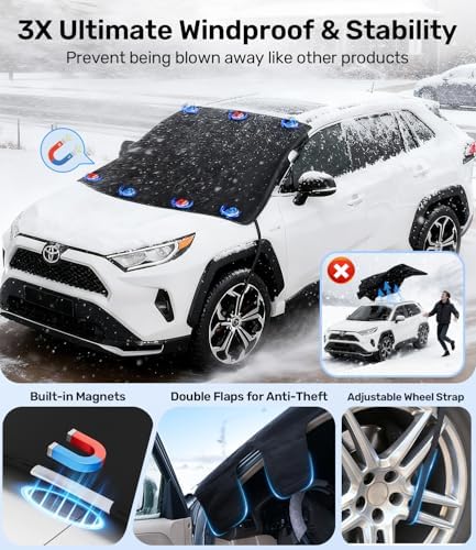 Zanch Upgrade Windshield Cover for Ice & Snow [Fast Install & Removal] 600D Oxford Fabric Against Magnetic Fit Snow, Ice, Frost, Winter Accessories - Fit for Pickup/Large SUV/MPV - (70''x54'')