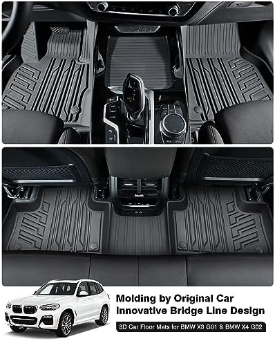 Powerty Floor Mats for 2018-2024 BMW X3 / 2019-2024 BMW X4 (Fit All Models) All Weather 3D TPE Anti-Slip Car Liners for 1st & 2nd Row Accessories