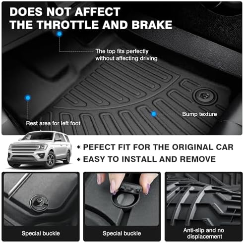 Powerty Floor Mats for 2018-2024 Ford Expedition 7-Seat (Fit for 2nd Row Captain Chairs) All Weather 3D TPE Anti-Slip Car Liners for 1st & 2nd & 3rd Row Accessories