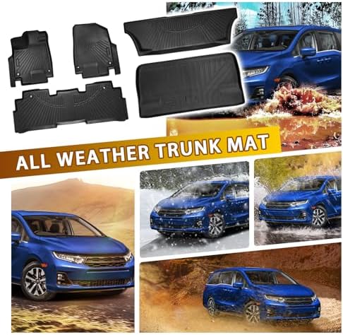 Powerty Floor Mats Cargo Liner for Honda Odyssey 2026 2025-2018 Mini Passenger Van Car Mats All Weather 3D TPE Anti-Slip Car Protection, 1st & 2nd & 3rd Set with Rear Cargo Mat Accessories