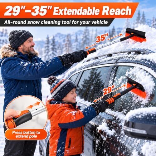 36.4" Extendable 3-in-1 Snow Brush & Ice Scrapers for Car Windshield