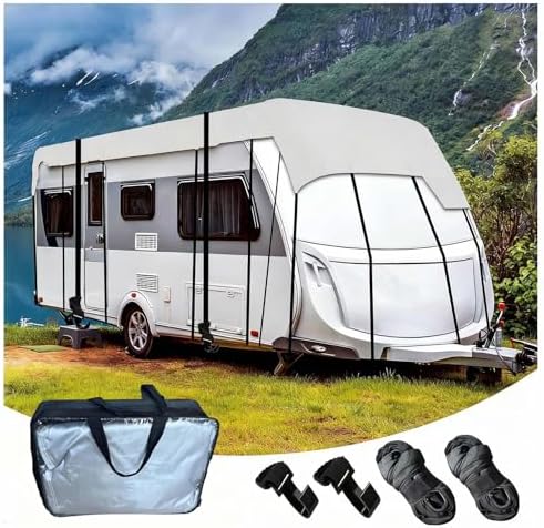 Wider 3.3m/10.83ft Rv Covers 210D Oxford Cloth Rv Covers for Roof Only Wind, Rain and Snow Proof with 2 Extra Straps Grey-23 x 10.8 ft