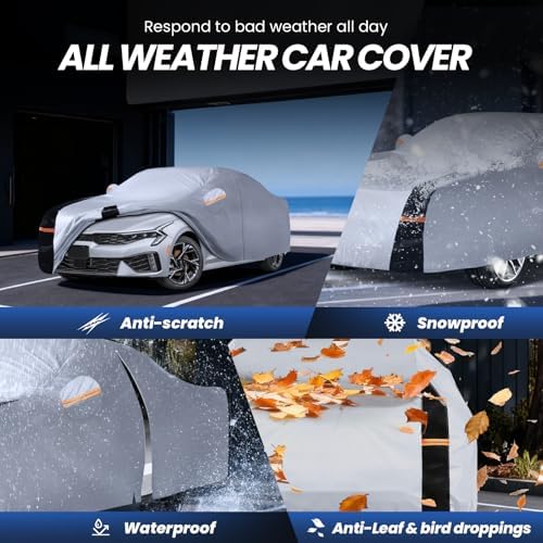 Multi-Layer Car Cover Custom Fit for Kia K5(2020-2026), 100% Waterproof All Weather for Automobiles, Gift with Towel, Heavy Duty Car Covers for Rain Sun UV Protection with Door Zipper