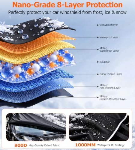 DooGooCoo 3-in-1 Universal Windshield Cover for Ice & Snow with Ice Scraper