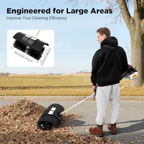 52cc Gas Powered Leaf Blower & Power Sweeper for Yard Lawn Cleaning, 2-Stroke 2.3HP Handheld Backpack Blower Sweeper with 20-Inch Wide Brush, Snow Blower for Driveway Sidewalk Garden Debris Removal