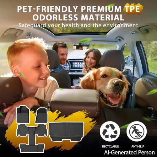 Powerty Floor Mats Cargo Liner for Jeep Wagoneer 2022-2025 7-Seat (NOT for 8-Seat/L/S) All Weather 3D TPE Anti-Slip Car Protection, 1st & 2nd & 3rd Row Set with Rear Cargo Mat Accessories
