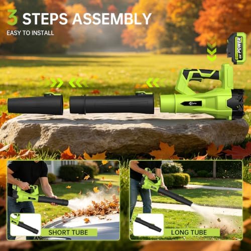 Leaf Blower Cordless, 6 Speeds, Electric Blower with 2×4.0Ah Batteries Powered & Charger, Dual Shoulder Straps & Storage Bag, Electric Blower for Lawn Care, Yard, Leaves, Dust, Snow