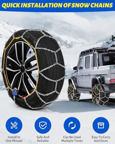 Auto Tightening Snow Chains Tire Chains For Cars Suv Pickup Trucks - Auto Tightening 1 Min Quick Fit AND Easy Installation, Reusable Universal Emergency Traction Snow Chains - Set of 2（HKN170）