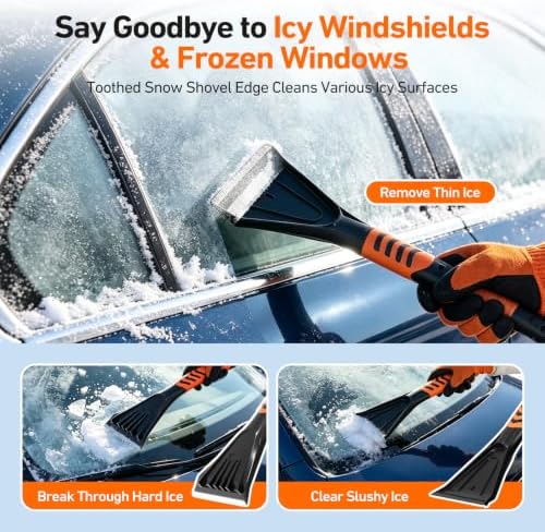 63" Extendable Long Snow Brush with Ice Scraper for Car Truck SUV Van