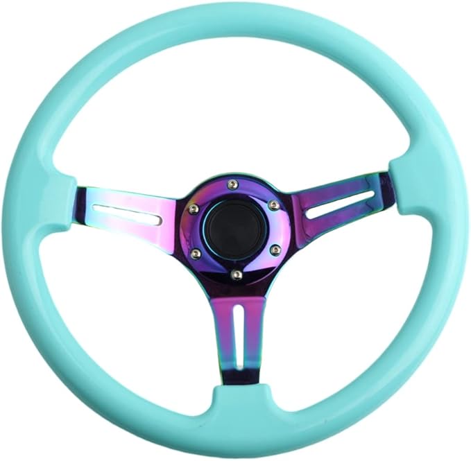 Universal Racing Steering Wheel 350mm 13.5" Deep Dish ABS Hard Classic Wood Steering Wheel with Horn Button