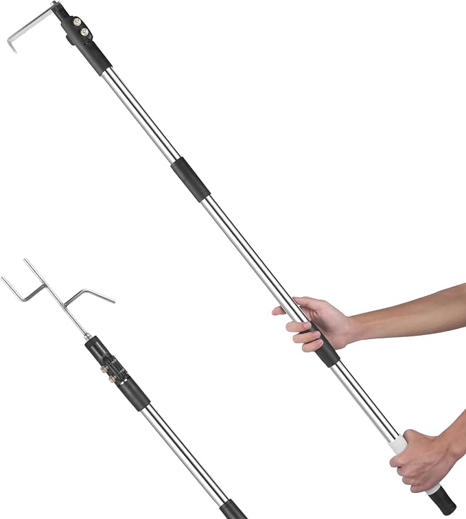 Truck Cargo Grabber, Telescoping Pickup Truck Bed Retriever Tool with Two Hooks, Extends 4.1-5.8 Ft, Non-Slip Rubber Handle, Lightweight and Durable for Easy Item Retrieval