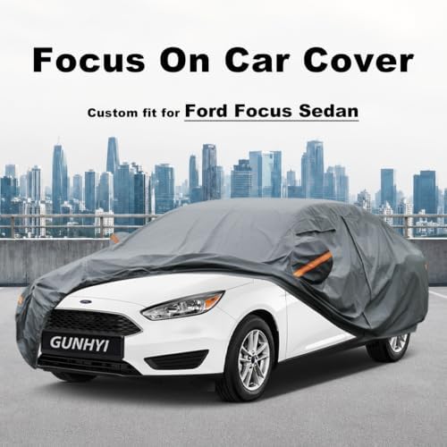 GUNHYI Premium Car Cover Custom Fit Ford Focus Sedan, 16 Layers Heavy Duty Car Cover Waterproof All Weather with Zipper Door for Sun Rain Snow Dust Uv Protection