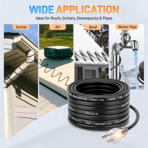 30FT Roof & Gutter Heat Cable, 8W/FT Self Regulating Heat Tape, 120V