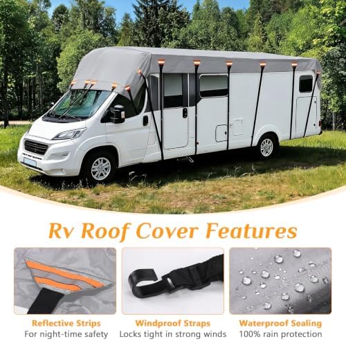 2026 Upgraded Heavy Duty RV Roof Cover,3000PA Waterproof Camper Top Cover with 16 Adjustable Buckles & 16 Reflective Reinforcement,16ft to 44ft for Travel Trailer Pop-Up Camper
