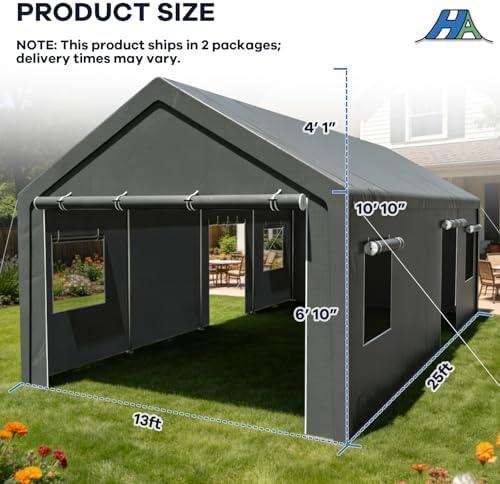 13x25 Heavy Duty Carport, Extra Length, Grey