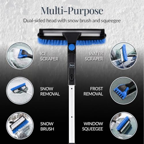 Best Choice Products Snow Brush with Squeegee & Ice Scraper, Up to 39" Extendable Foam Grip, 270° Pivoting Snow Brush for Car Truck SUV, Storage Bag Included - Blue