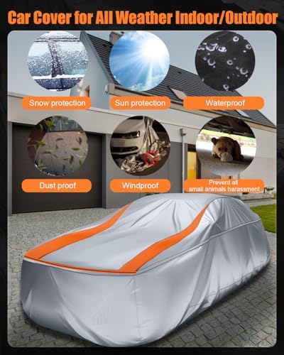 Sliver Full Enclosed Car Cover Universal Fit VW Beetle/Golf,Porsche Boxster,350z/370z,Audi TT/A3,BMW Z4,Supra A90/Integra,BRZ,RX-8,Clubman Sedan/Coupe/Hatchback/Cabrio Length 165-177 in