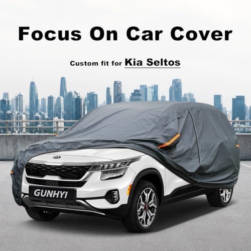 GUNHYI Premium Car Cover Custom Fit Kia Seltos, 16 Layers Heavy Duty Car Cover Waterproof All Weather with Zipper Door for Sun Rain Snow Dust Uv Protection