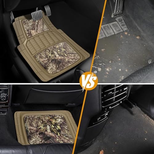 Mossy Oak Camo Trimmable Floor Mats - All Weather Protection - Trim to Fit for Car, SUV, Van, Trucks - Official Licensed Product (4 Pcs) - Beige Color