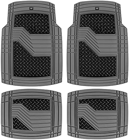 CAT® DiamondShield™ Rubber Floor Mats for Cars Trucks SUVs, All Weather Protection Front & Rear Car Mats Set, Heel Pad & Anti-Slip Backing, Universal Fit Trim-to-Fit Rubber Floor Mats for Car, Gray