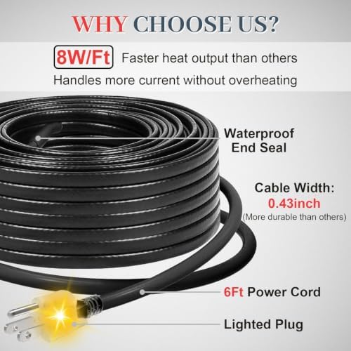 MAXKOSKO 6ft Roof and Gutter Self-Regulating Snow Melting Heating Cable