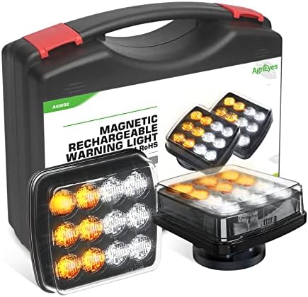 Agrieyes W02 Magnetic Flashing Lights, Wireless Strobe Lights, Amber/White
