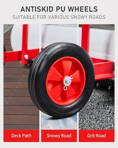 Outvita 39" Snow Pusher Shovel with Wheels and Angled Blade, Red & White