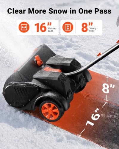 VOLTASK 48V 16-Inch Brushless Cordless Snow Shovel with Wheels, Orange