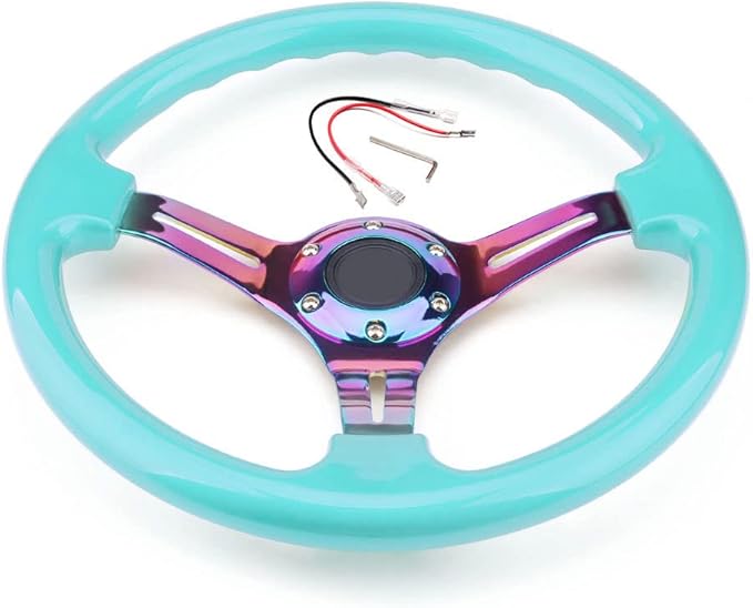 Universal Racing Steering Wheel 350mm 13.5" Deep Dish ABS Hard Classic Wood Steering Wheel with Horn Button